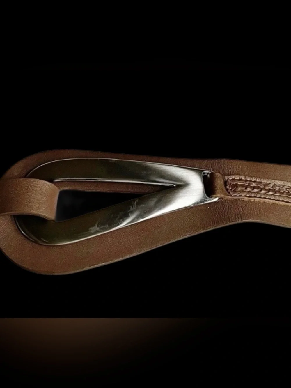Coldwater Creek Genuine Metalic Bronzed Leather Teardrop Buckle Belt – Size LG